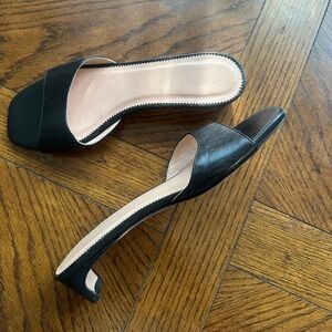 NWOT J. Crew Lina Black Leather Kitten Heel Sandal